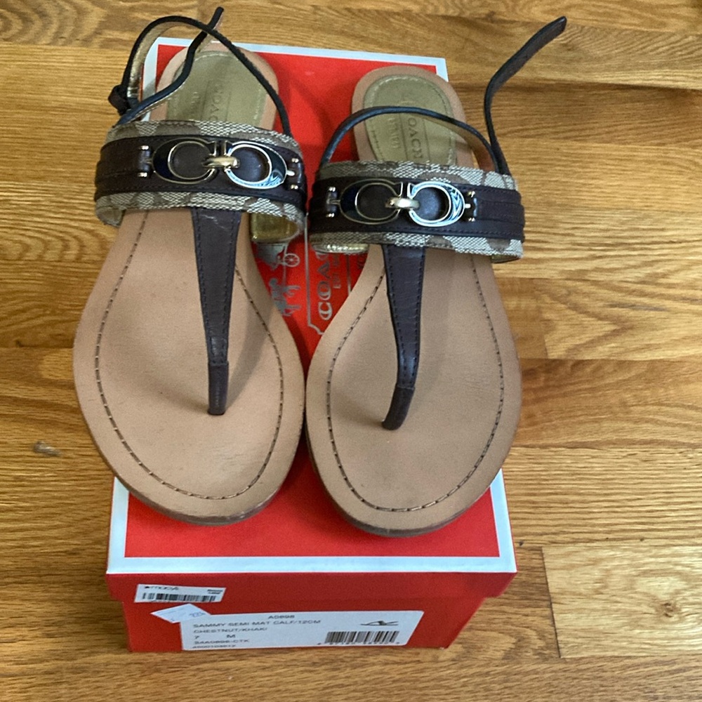 Coach Brown and Gold Sandals with Classic Design